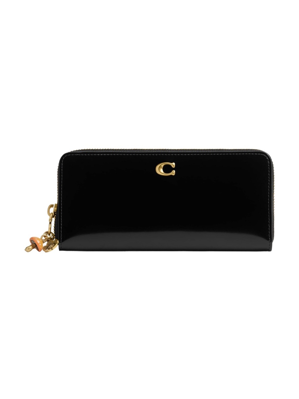 Coach Black Slim Accordion Zip-Around Wallet with Gold 'C' and Charms - New